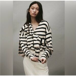 OVERSIZED STRIPED V-NECK SWEATER Size S NWT.